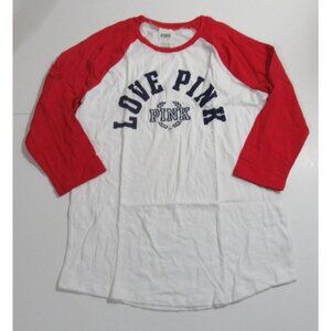 Victoria's Secret Pink Long Sleeve Lightweight T-Shirt Tee White Red Blue Large